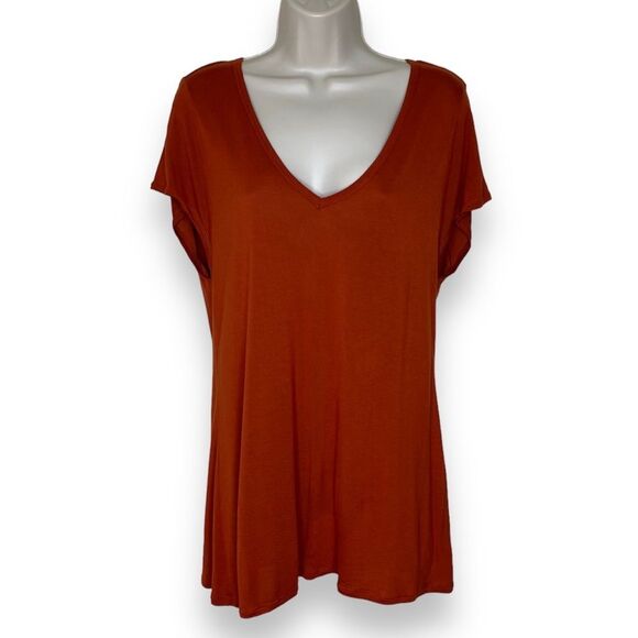 GAP Tops - Gap Pumpkin Caramel V Neck Short Sleeve Rayon T Shirt Women Size XL Burnt Orange